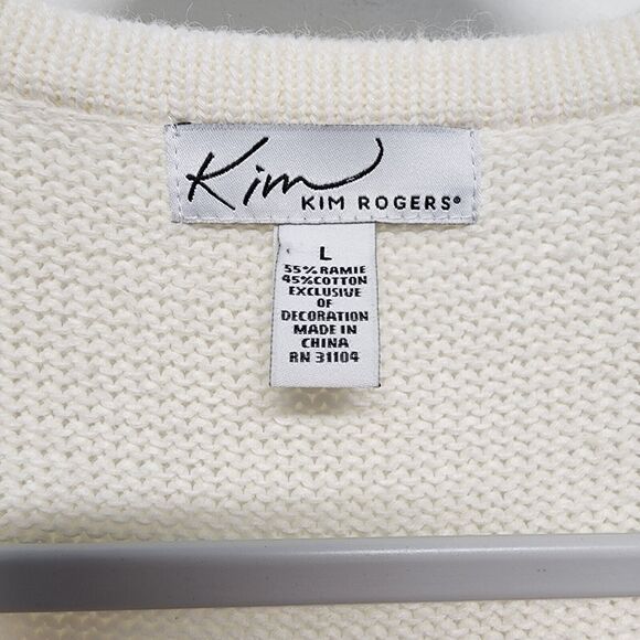 Vintage Kim Rogers Christmas Sweater Vest Size L Ivory Snowflake Gifts Sequin - Picture 12 of 12